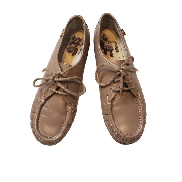 SAS Leather Lace-Up Loafers, Comfort Shoes, Women's Size 8, Taupe, Orthotic - Picture 1 of 14